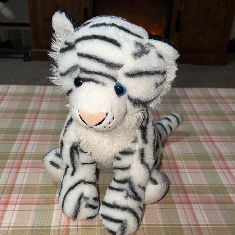 The Petting Zoo White and Black Striped Plush Tiger 12”